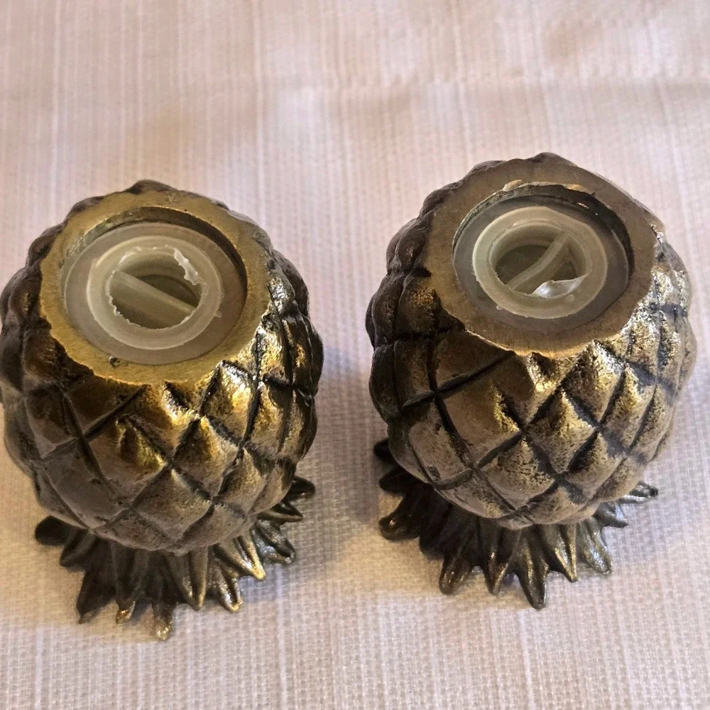 Vintage Brass Style Pineapple Salt and Pepper Shakers Set Tropical Coastal Decor